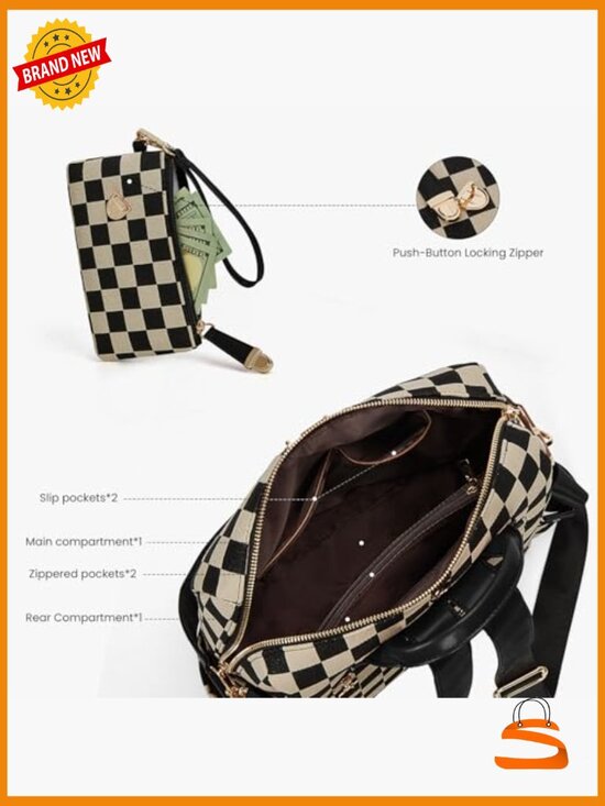 Vintage Checkered Backpack Purse - 2-in-1 Convertible Diaper Bag Work Travel main image 5